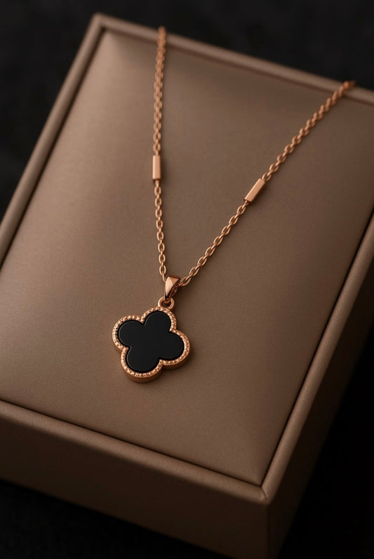 Korean Minimal 4-Leaf Clover Double Layer Necklace (Rose Gold)