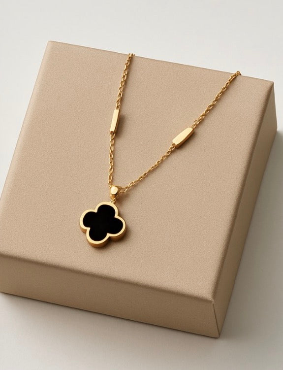 Korean Minimal 4-Leaf Clover Double Layer Necklace (Rose Gold)