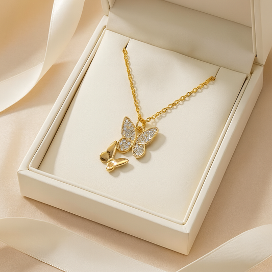 Premium Dual Butterfly Necklace for Women – Rose Gold Minimal Pendant